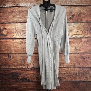 Express Womens Gray Pointelle Knit Longline Duster Cardigan Sweater Size M